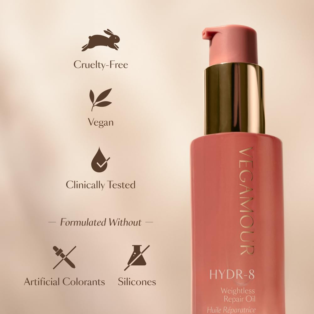VEGAMOUR HYDR-8 Weightless Repair Oil | Strengthens, Smooths and Adds Shine with Marula Oil and Vitamin C | For All Hair Types | Formulated Without Silicones, Vegan and Cruelty-Free (1.7 Fl Oz)