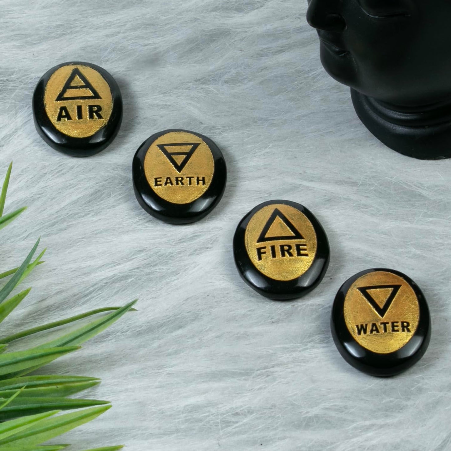 Crocon 4 Elements Black Tourmaline Stones Engraved Triangle Symbols (Earth Air Fire Water) Polished Palm Stones for Gemstone Reiki Crystals and Healing Stones Meditation Divination Tools Gifts