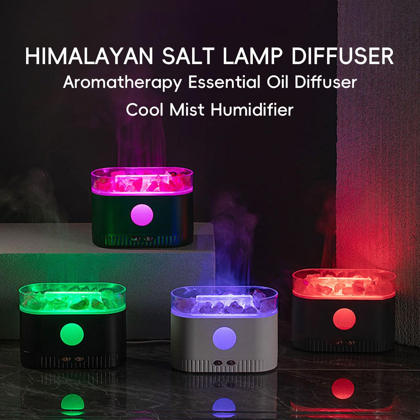 YALEDI Aromatherapy Essential Oil Diffuser, 3-in-1 Himalayan Salt Lamp Diffuser with 7 Color Lights, 200ml Ultrasonic Cool Mist Humidifier for Home Bedroom Yoga, Himalayan Pink Salt Therapy (Grey)