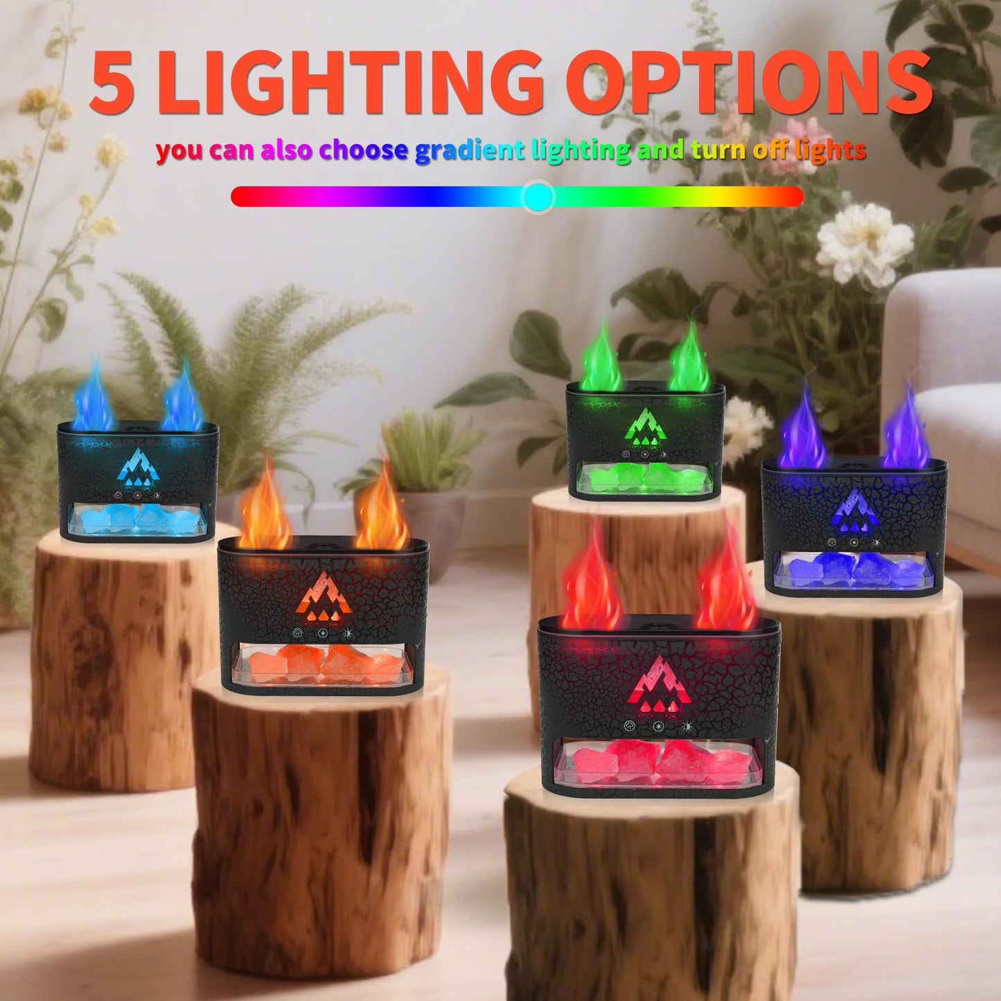 BOHOFAM Himalayan Salt Aroma Diffuser & Air Humidifier with 2 Flame/Jellyfish Mist Modes,Essential Oil Diffuser wih 6 Lights Change for Home, 4 Essential Oils-Mysterious, Relaxation, Sweet, Happy