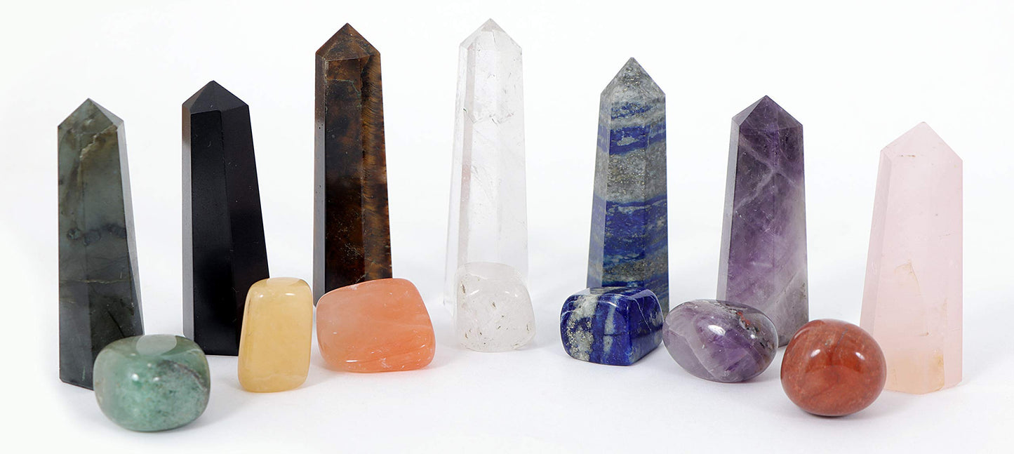 VRIJAN Crystals .Crystals and Healing Stones, Crystal Healing Ornaments. All 7 Chakra Wands with Tumbled Stones Crystals Set of 14