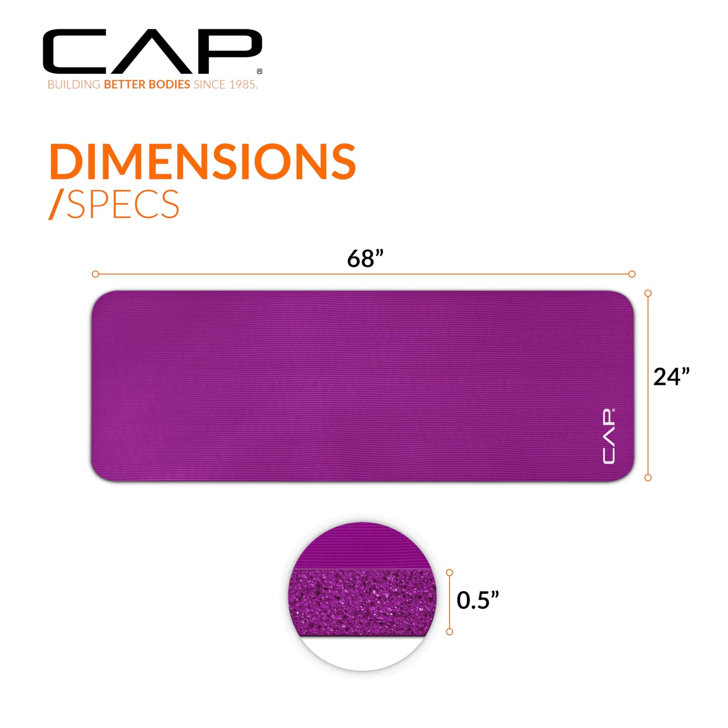 CAP Barbell High Density Exercise Yoga Mat with strap, 68"x24" 12mm - Wine