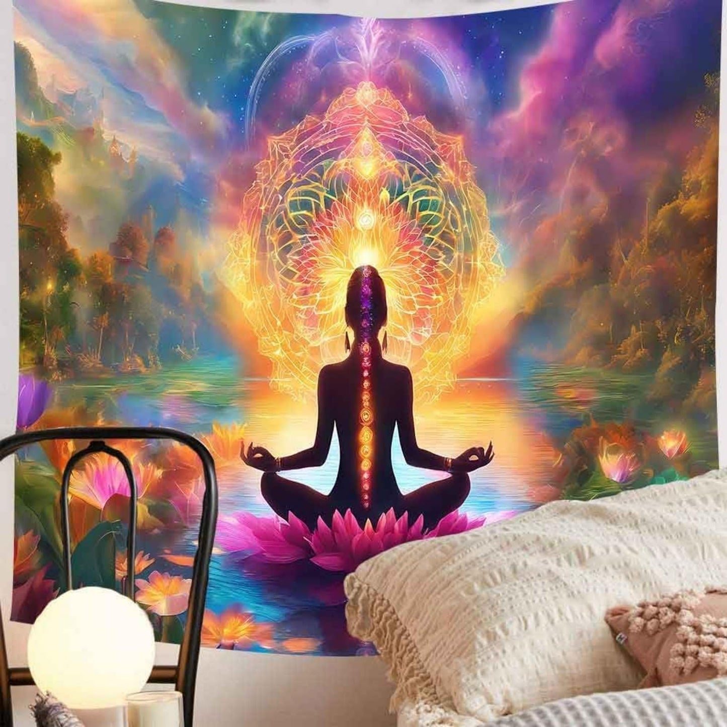 OSUNBD Yoga Chakra Tapestry 60x40 In, Seven Chakra Meditation Zen Wall Art Decor Tapestry for Bedroom, Lotus Spiritual Wall Hanging for Living Room Dorm Meditation Room