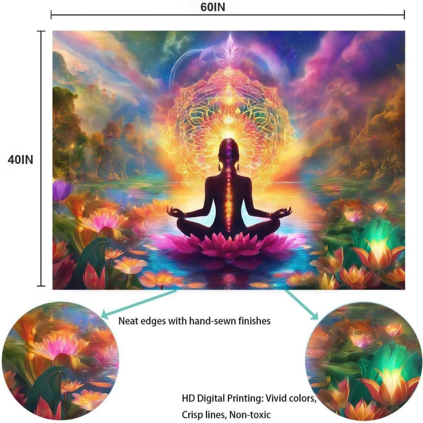 OSUNBD Yoga Chakra Tapestry 60x40 In, Seven Chakra Meditation Zen Wall Art Decor Tapestry for Bedroom, Lotus Spiritual Wall Hanging for Living Room Dorm Meditation Room