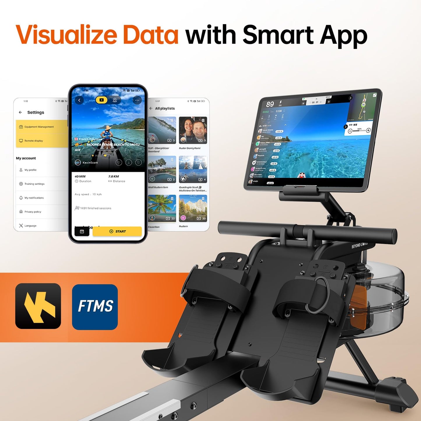 YAMO Rowing Machine for Home Water Rower with LCD Display Water Resistance Row Machine with 150 Kg Weight Capacity Rowing Machines with 44 Days Kinomap App Membership