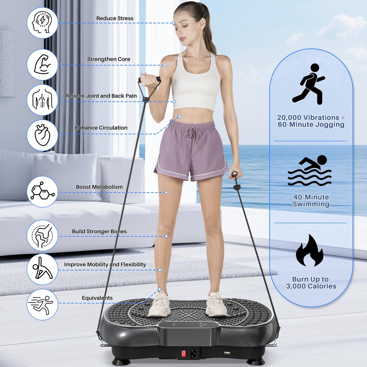 Vibration Plate Exercise Machine for Weight Loss – 100-Speed Platform with Bluetooth Speaker, Remote & Bands, 450 lbs Capacity – Quiet Full Body Workout for Lymphatic Drainage at Home (Glossy Black)