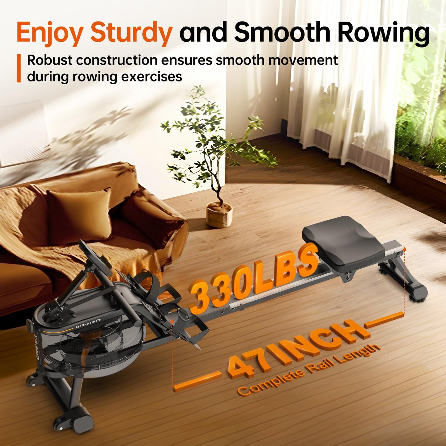 YAMO Rowing Machine for Home Water Rower with LCD Display Water Resistance Row Machine with 150 Kg Weight Capacity Rowing Machines with 44 Days Kinomap App Membership