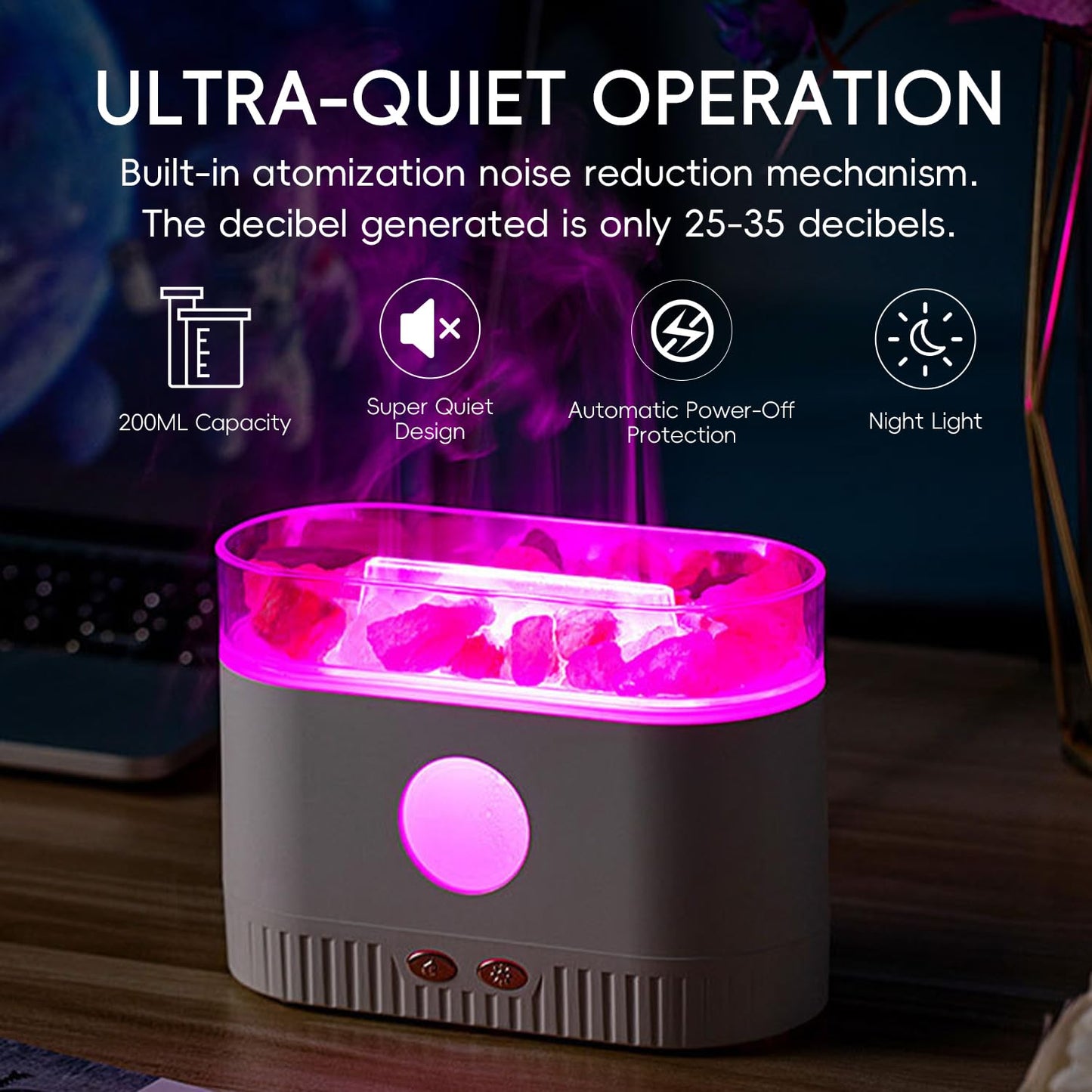 YALEDI Aromatherapy Essential Oil Diffuser, 3-in-1 Himalayan Salt Lamp Diffuser with 7 Color Lights, 200ml Ultrasonic Cool Mist Humidifier for Home Bedroom Yoga, Himalayan Pink Salt Therapy (Grey)