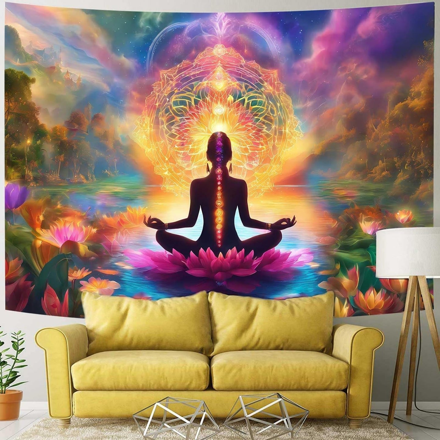 OSUNBD Yoga Chakra Tapestry 60x40 In, Seven Chakra Meditation Zen Wall Art Decor Tapestry for Bedroom, Lotus Spiritual Wall Hanging for Living Room Dorm Meditation Room