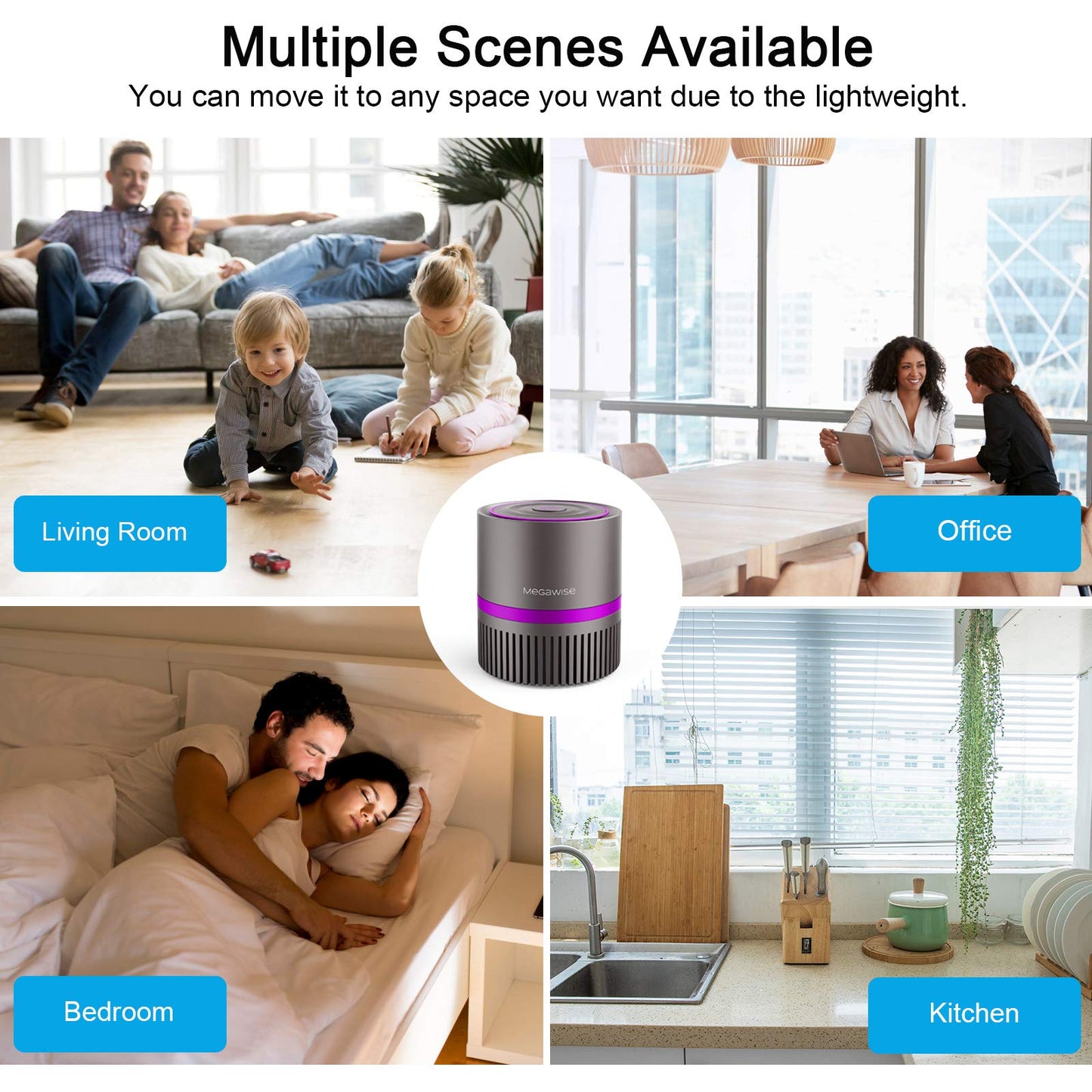 MEGAWISE Air Purifier for Home Bedroom Small Room Office, 3-IN-1 Filtration Air Cleaner for Smoke, Dust, Pet Dander, 100% Ozone Free, Available for California
