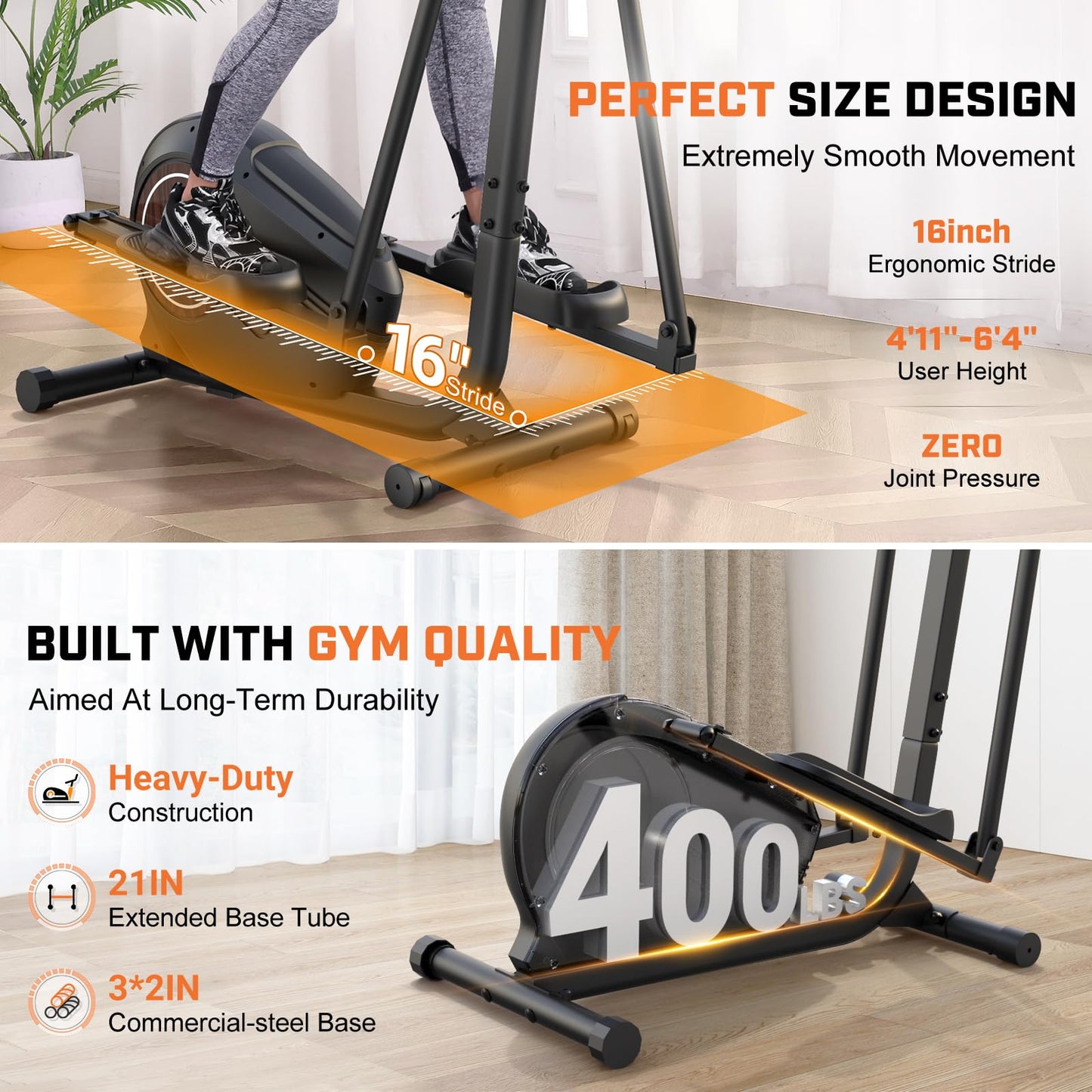 ANCHEER Elliptical Exercise Machine, Ultra-Silent Magnetic Elliptical Training Machines for Home Gym with Pulse Rate Grips, LCD Monitor, 14 Resistance Levels Max 400Lbs