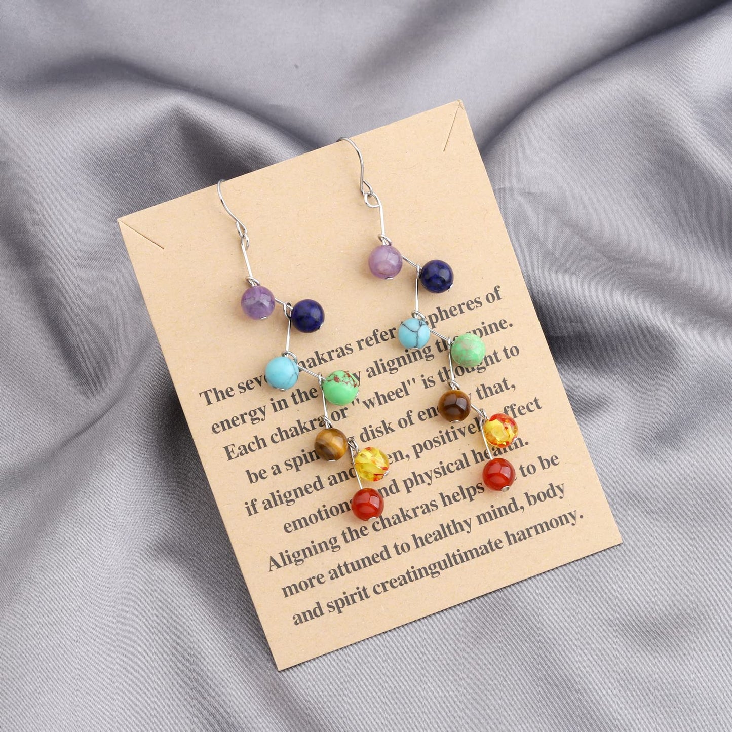 WUSUANED 7 Healing Chakra Earrings Reiki Stone Dangle Hook Earrings Engery Protection Anxiety relief Gift For Yoga Meditation (Chakra earrings)