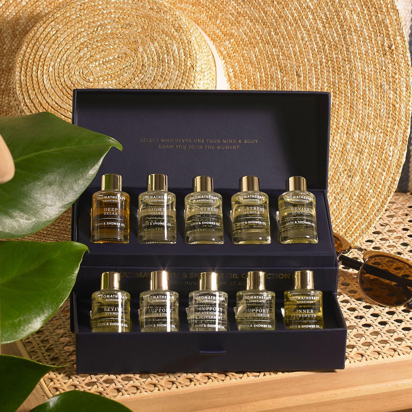 Aromatherapy Associates Essential Oil Blends – Luxury Body and Shower Oils for Dry Skin and Daily Aromatherapy, 10-Pack (0.30 fl oz Each) in Decorative Gift Box
