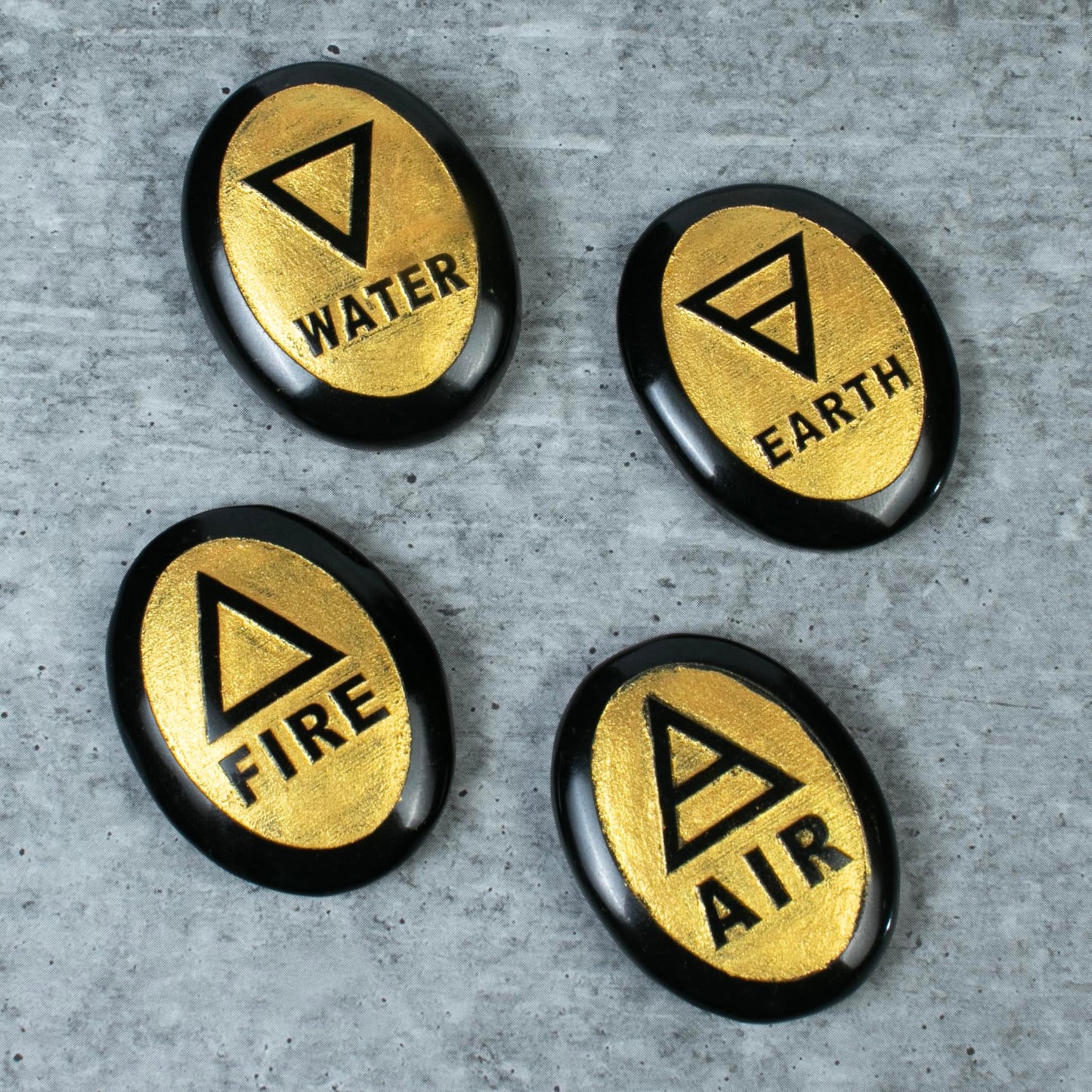 Crocon 4 Elements Black Tourmaline Stones Engraved Triangle Symbols (Earth Air Fire Water) Polished Palm Stones for Gemstone Reiki Crystals and Healing Stones Meditation Divination Tools Gifts