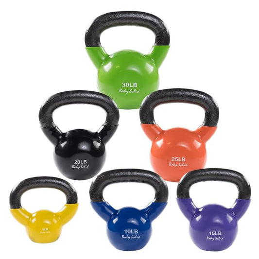 (KBVS105Pack) VINYL COATED KETTLE BELLS SET ONE EACH 5,10,15,20,25,30, W GDKR50B