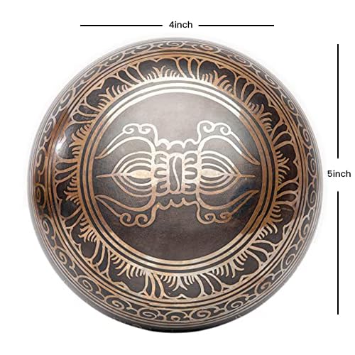 Tibetan Singing Bowl Set Authentic – Handmade in Nepal Sound & Meditation Bowl – Spiritual Decor for Yoga, Wellness Spaces & Relaxation by Himalayan Bazaar (Brown & Red)