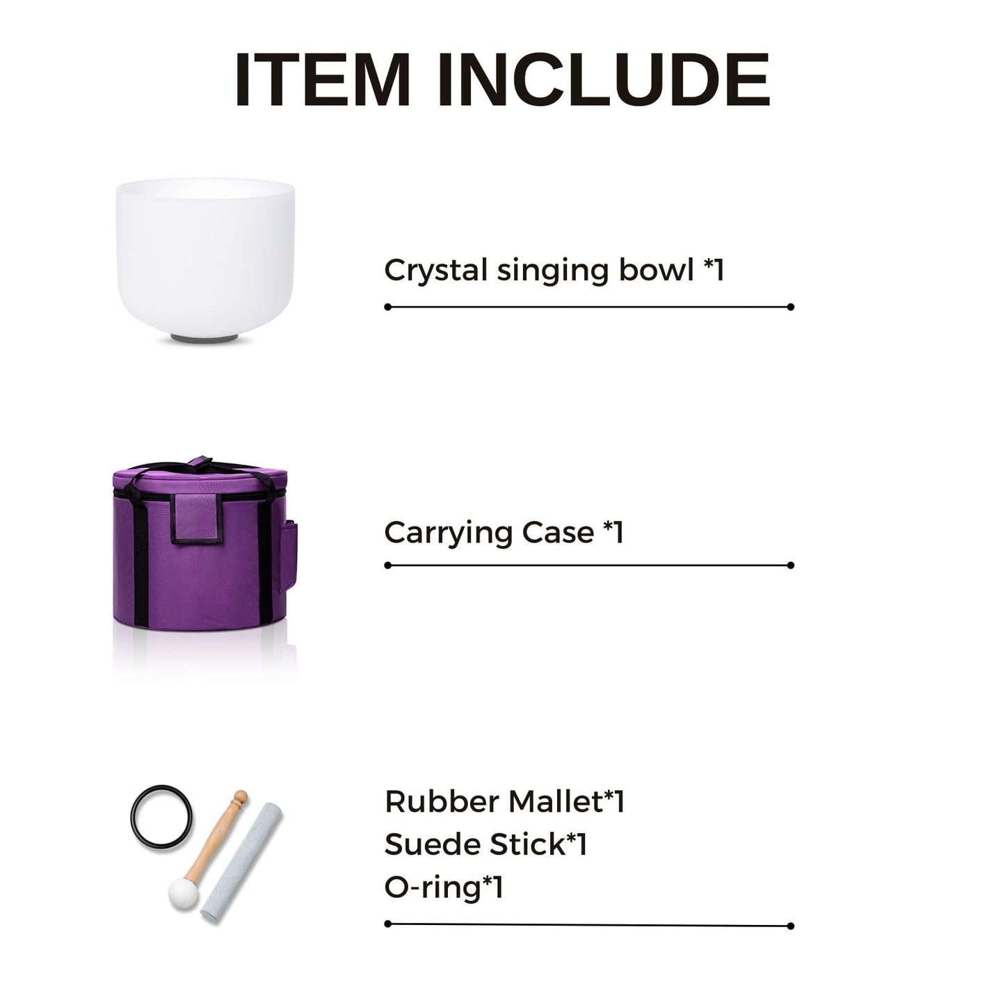 CALM CLANG 8 Inch A Note 432hz Third Eye Chakra Crystal Singing Bowl Healing Pure White with Carrying Case and Rubber Mallet Suede Strikers Oring