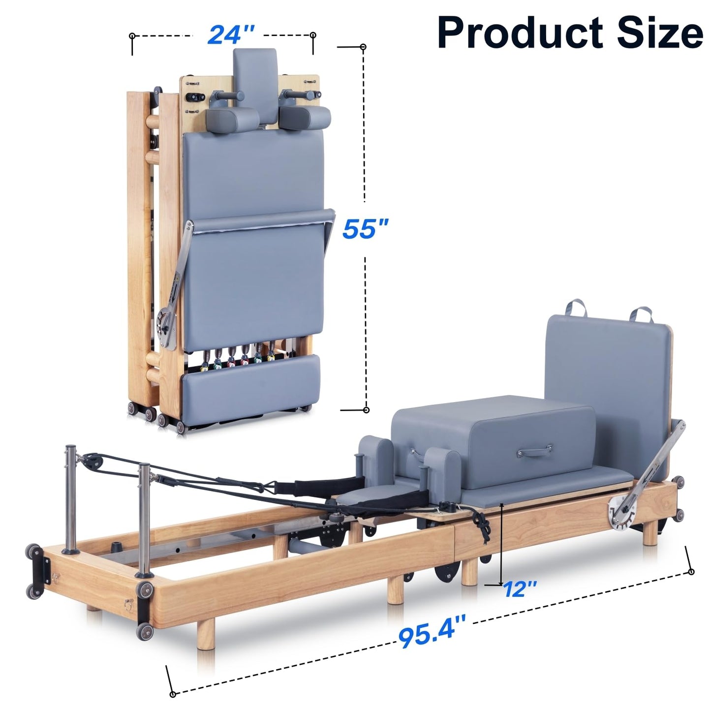 EgnFg Pilates Reformer Machine, Premium Foldable Pilates Reformer, Durable and Quiet, Pilates Equipment for Home Workouts with Reformer Accessories and Reformer Pilates Box (Light Grayish-Blue)