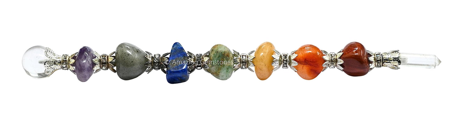 Amazing Gemstone Crystal Chakra Wand Healing Crystal Wands Witchcraft - Chakra Tumbled Crystal Wand for Meditation, Witchcraft, Healing, Yoga, Magic and More - Crystals and Healing Stones Gift
