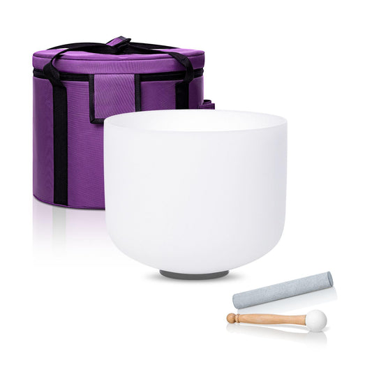 CALM CLANG 8 Inch A Note 432hz Third Eye Chakra Crystal Singing Bowl Healing Pure White with Carrying Case and Rubber Mallet Suede Strikers Oring