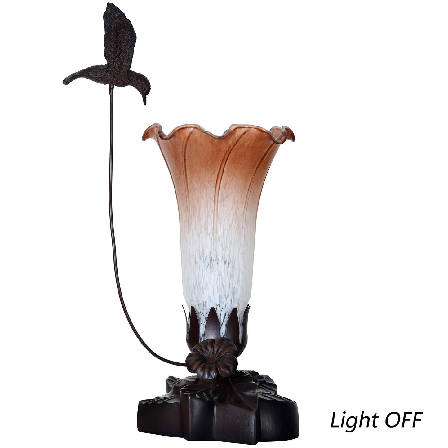 Bieye LL09 Hummingbird Flying Over Lily Flower Blown Glass Table Lamp for Home Decor (White Brown, 4.25Wx12H)
