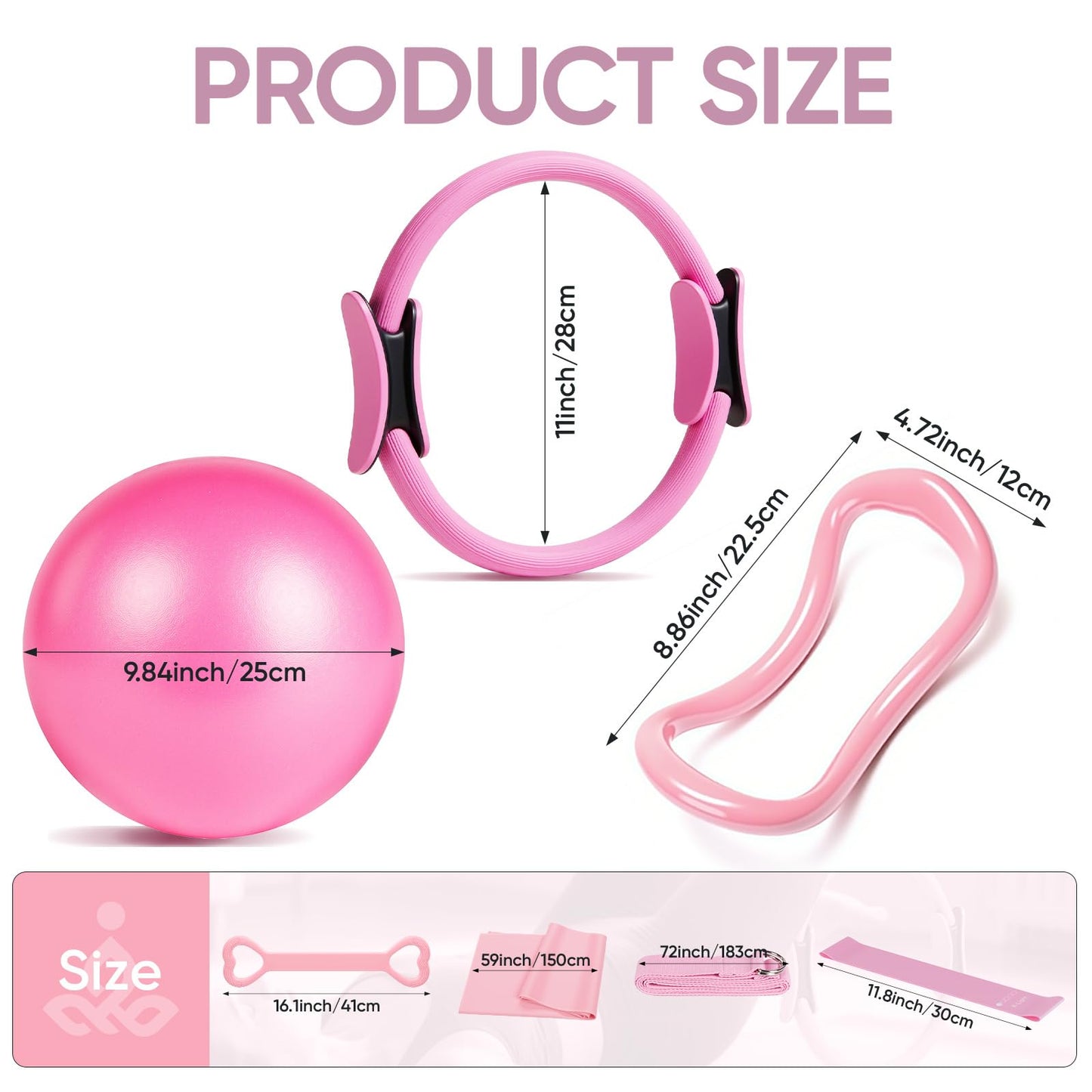 ElaraFit Home Pilates Kit for Women Pink Pilates Equipment Ring and Ball Set Magic Circle Hoop with 5 Resistance Bands Compact Toning Fitness Essentials Starter Set Accessories
