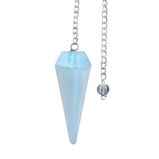 PYOR Opalite Natural Gemstone Chakra Pendulum Good Luck Charms Gems Reiki Healing Stones Pendulums 6 Faced Crystal Pointed Natural Gemstones Necklace Divination Spiritual Gift Peaceful Gifts Handmade