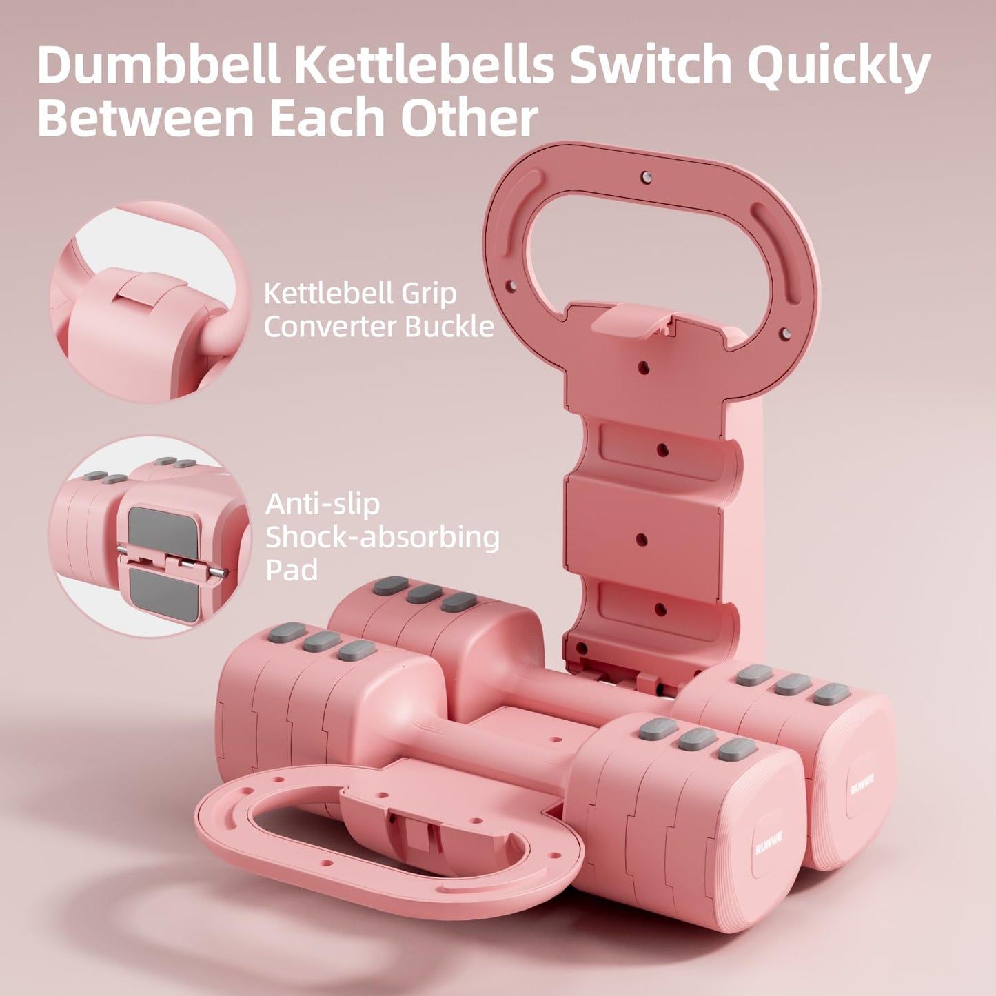 Lightweight Adjustable Dumbbell Kettlebell Set - 4 in 1 Free Weight Set with Kettlebell Grip Converter, Each 2.2 3.3 4.4 5.5lb Quick Change Weight Women Dumbbell Set for Small Spaces Home Gym