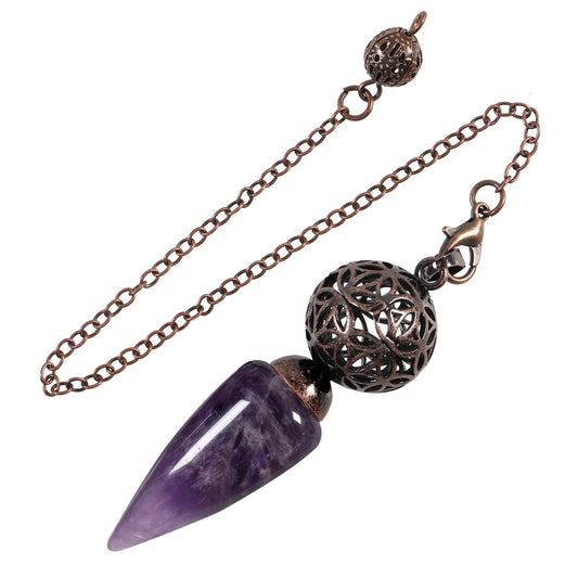 TUMBEELLUWA Conical Divination Dowsing Spirit Pendulum Chakra Healing Spiral Meditation Tool for Wicca Scrying Dowser, Amethyst