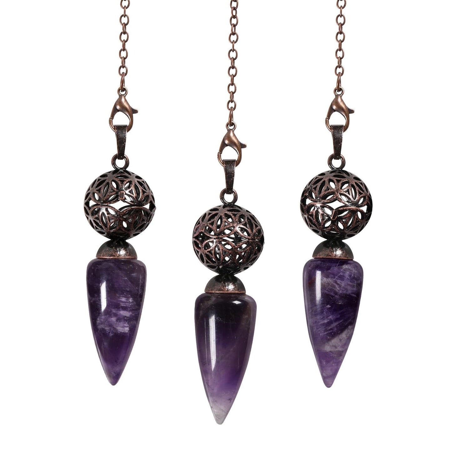 TUMBEELLUWA Conical Divination Dowsing Spirit Pendulum Chakra Healing Spiral Meditation Tool for Wicca Scrying Dowser, Amethyst