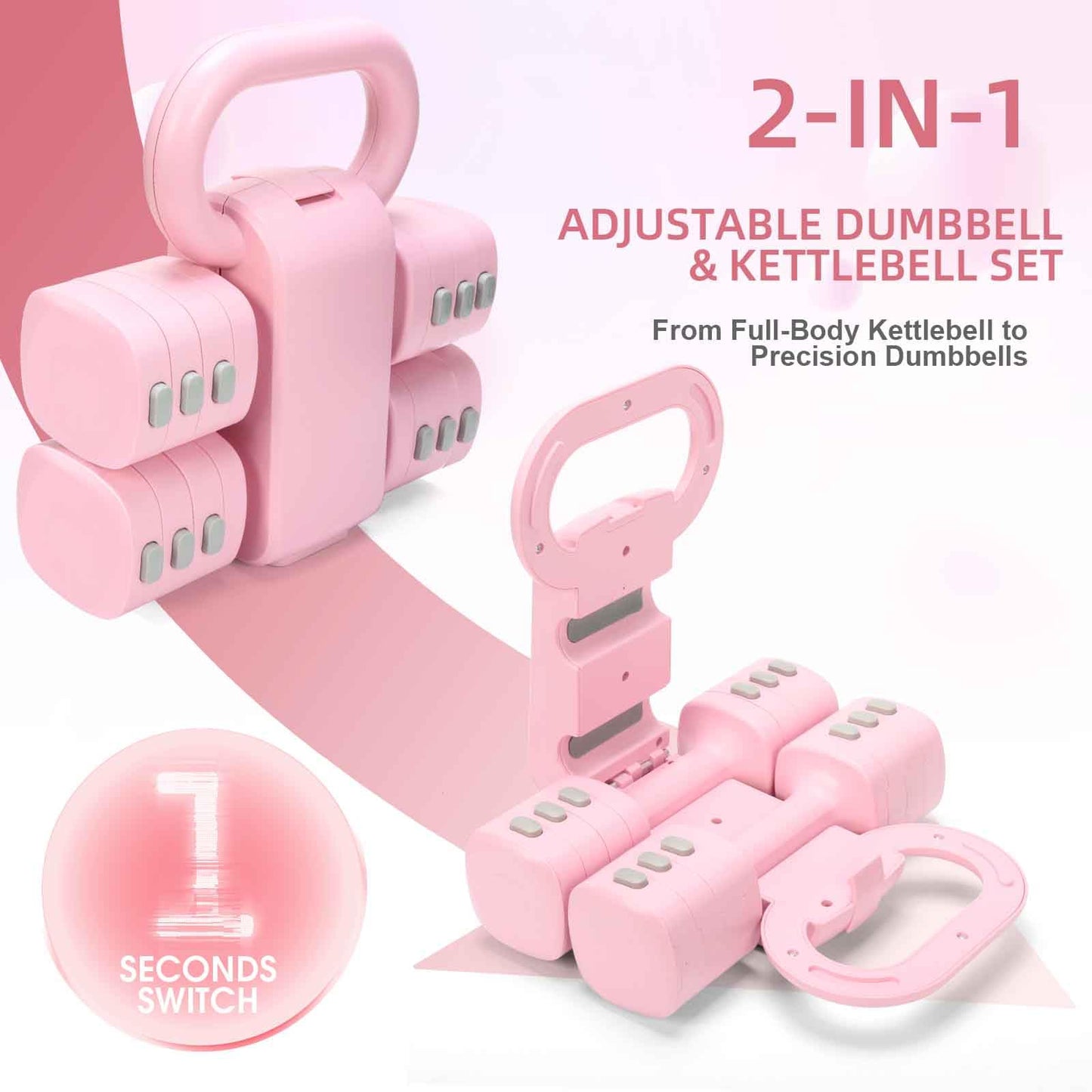 Axiqunel Adjustable 2-in-1 Convertible Kettlebell & Dumbbells Set, 4 in 1 Free Weights Dumbbell Set of 2, Each 2.2 3.3 4.4 5.5lb Quick Change Women Dumbbell Set for Home Exercise Training(Pink)