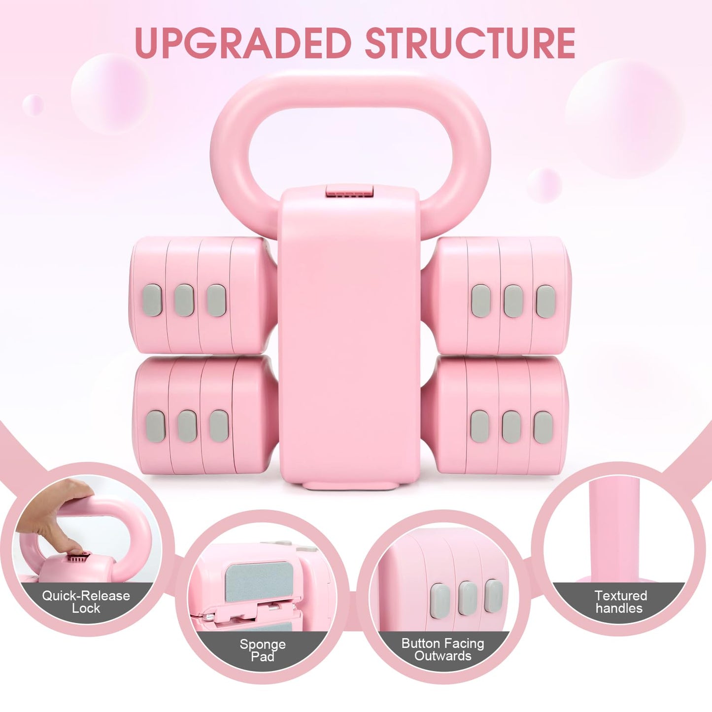Axiqunel Adjustable 2-in-1 Convertible Kettlebell & Dumbbells Set, 4 in 1 Free Weights Dumbbell Set of 2, Each 2.2 3.3 4.4 5.5lb Quick Change Women Dumbbell Set for Home Exercise Training(Pink)