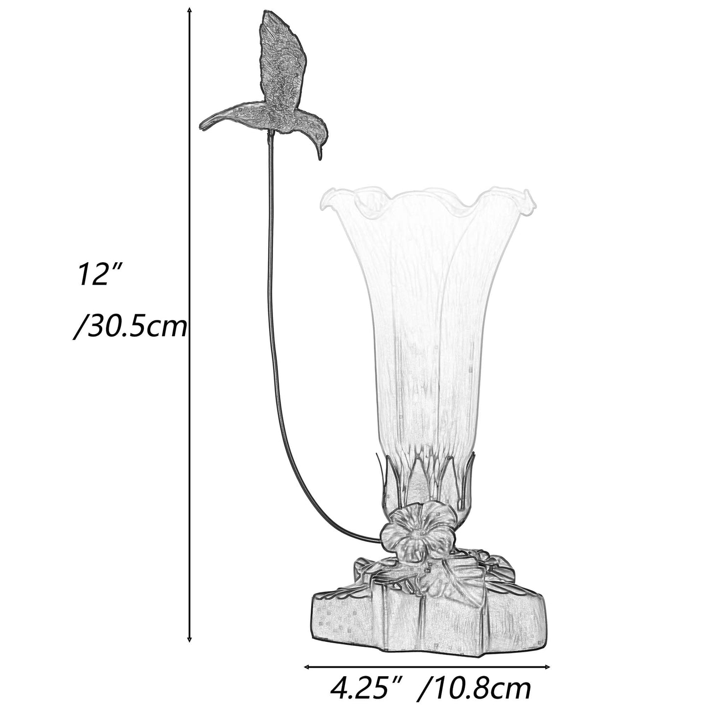 Bieye LL09 Hummingbird Flying Over Lily Flower Blown Glass Table Lamp for Home Decor (White Brown, 4.25Wx12H)