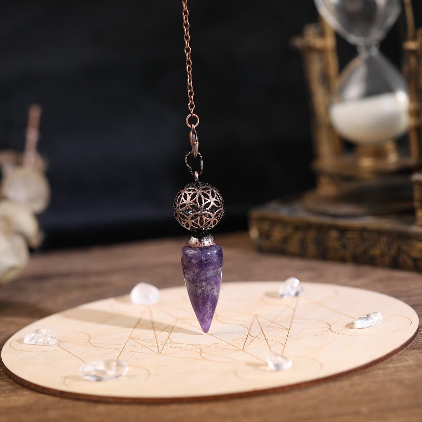 TUMBEELLUWA Conical Divination Dowsing Spirit Pendulum Chakra Healing Spiral Meditation Tool for Wicca Scrying Dowser, Amethyst