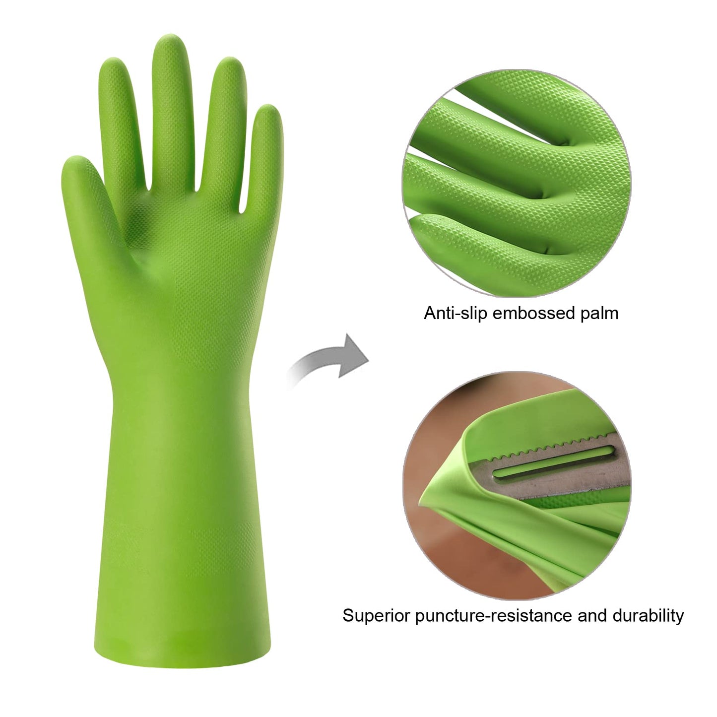 Bamllum 3 Pairs Rubber Cleaning Gloves for Household - Reusable Dishwashing Gloves for Kitchen, Flexible Long-lasting & Waterproof (Medium, Green+Red+Orange)