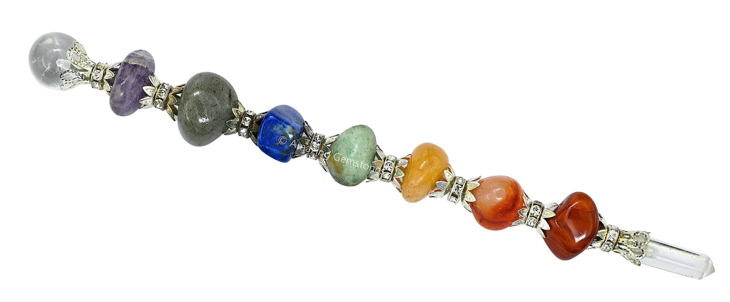 Amazing Gemstone Crystal Chakra Wand Healing Crystal Wands Witchcraft - Chakra Tumbled Crystal Wand for Meditation, Witchcraft, Healing, Yoga, Magic and More - Crystals and Healing Stones Gift