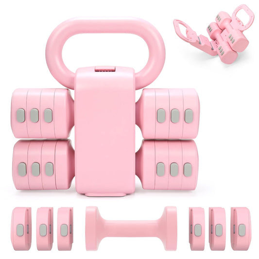 Axiqunel Adjustable 2-in-1 Convertible Kettlebell & Dumbbells Set, 4 in 1 Free Weights Dumbbell Set of 2, Each 2.2 3.3 4.4 5.5lb Quick Change Women Dumbbell Set for Home Exercise Training(Pink)