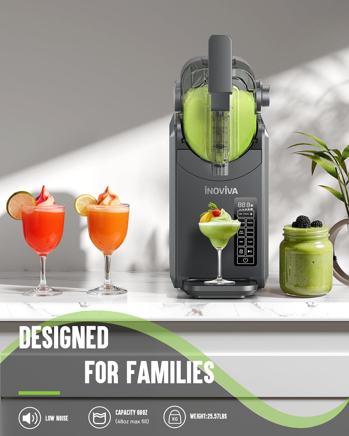 Slushie Machine, No Ice Needed, 68 oz INOVIVA Slushy Machine for Home with Self-Cleaning Function, Professional Frozen Drink Maker, 5 Preset Programs, Frozen Margaritas, Frappés, Milkshake, and More