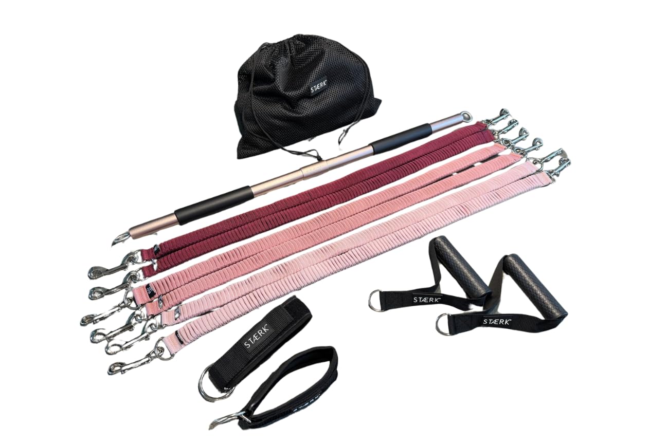 STAERK Portable Pilates Reformer Home Training System - Premium Resistance Bands, Handles, Foot/Ankle Loops, & Barre Attachment Kit - Strength & Flexibility - 30-Day Free On Demand Video Workouts