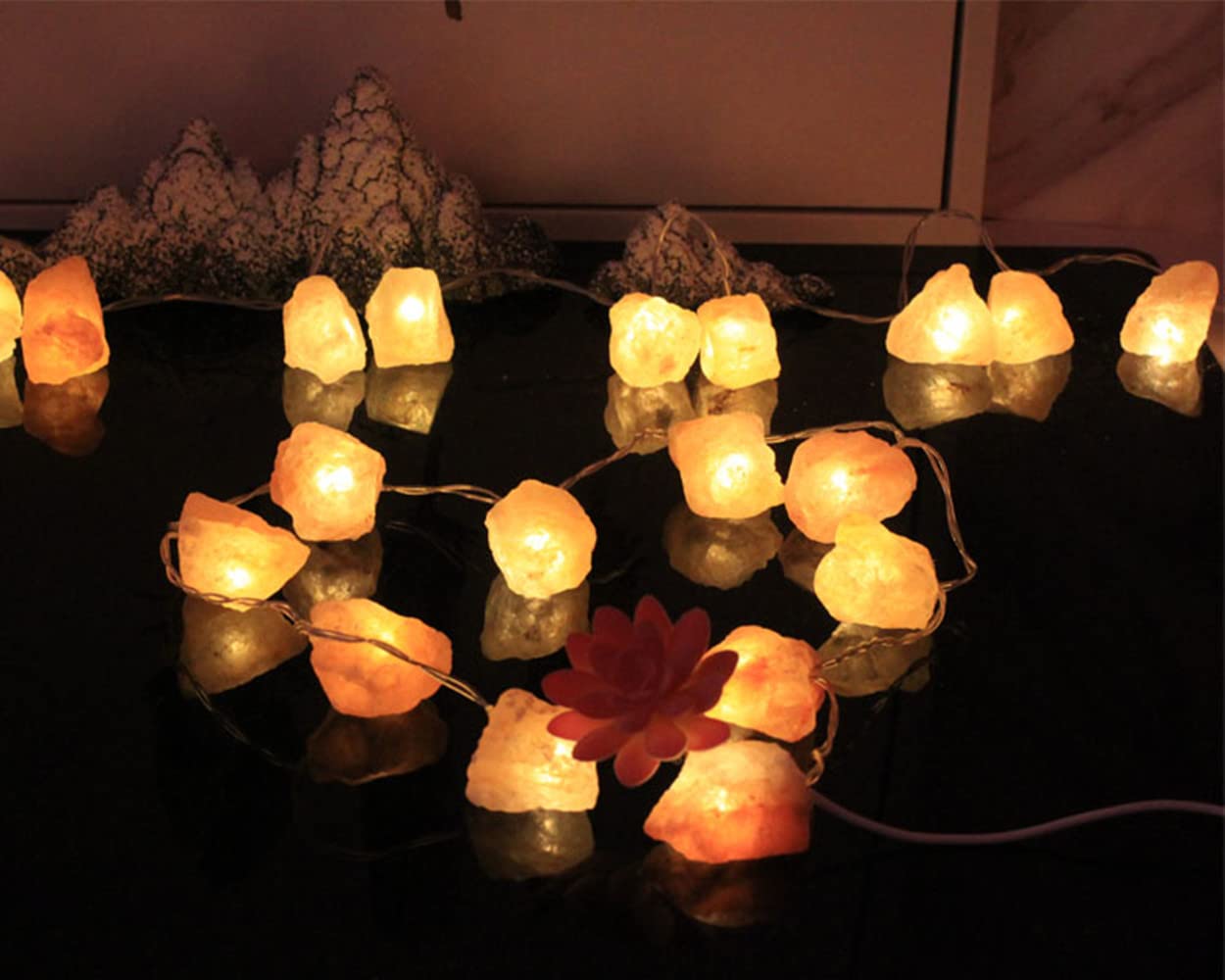 Fantasee Himalayan Salt String Light, Natural Hand Carved Salt Crystal Light Release Negative Ions for Bedroom, Living Room, Office, Home Deco, Yoga, Night Light, Gift (11.5ft 20led)