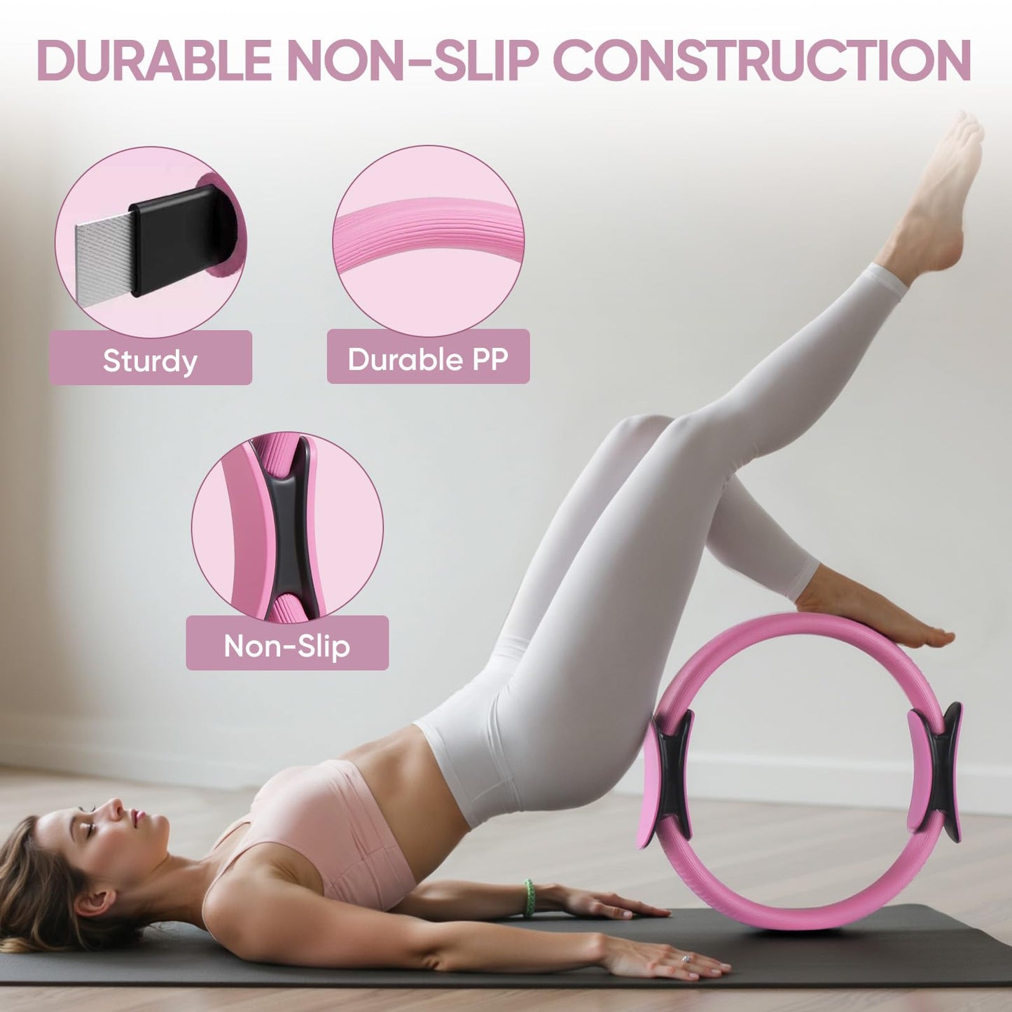 ElaraFit Home Pilates Kit for Women Pink Pilates Equipment Ring and Ball Set Magic Circle Hoop with 5 Resistance Bands Compact Toning Fitness Essentials Starter Set Accessories