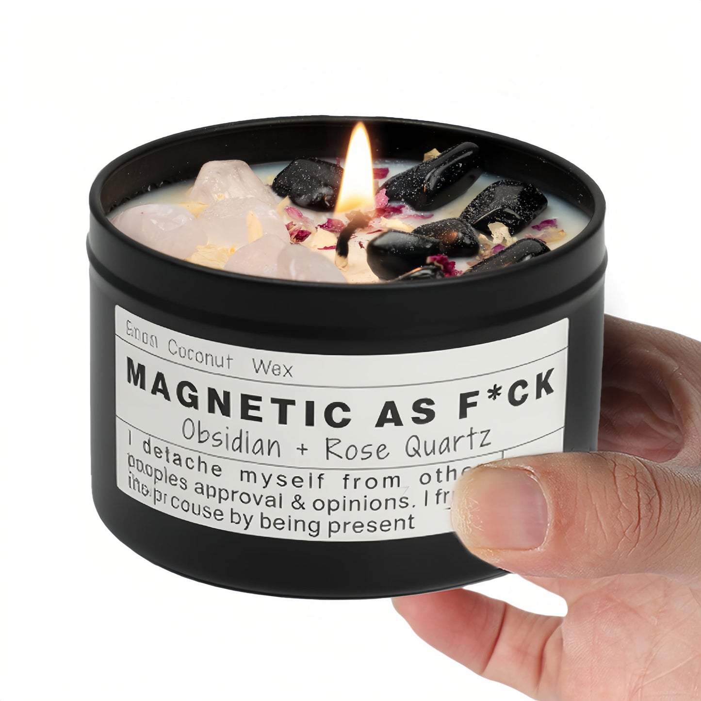 MAGNETIC AS F*CK Detachment Grounding Quartz Obsidian Protection Magic Attraction Manifestation Crystal Self Love Ritual Meditation Hande Made Chakra Candle(8oz).