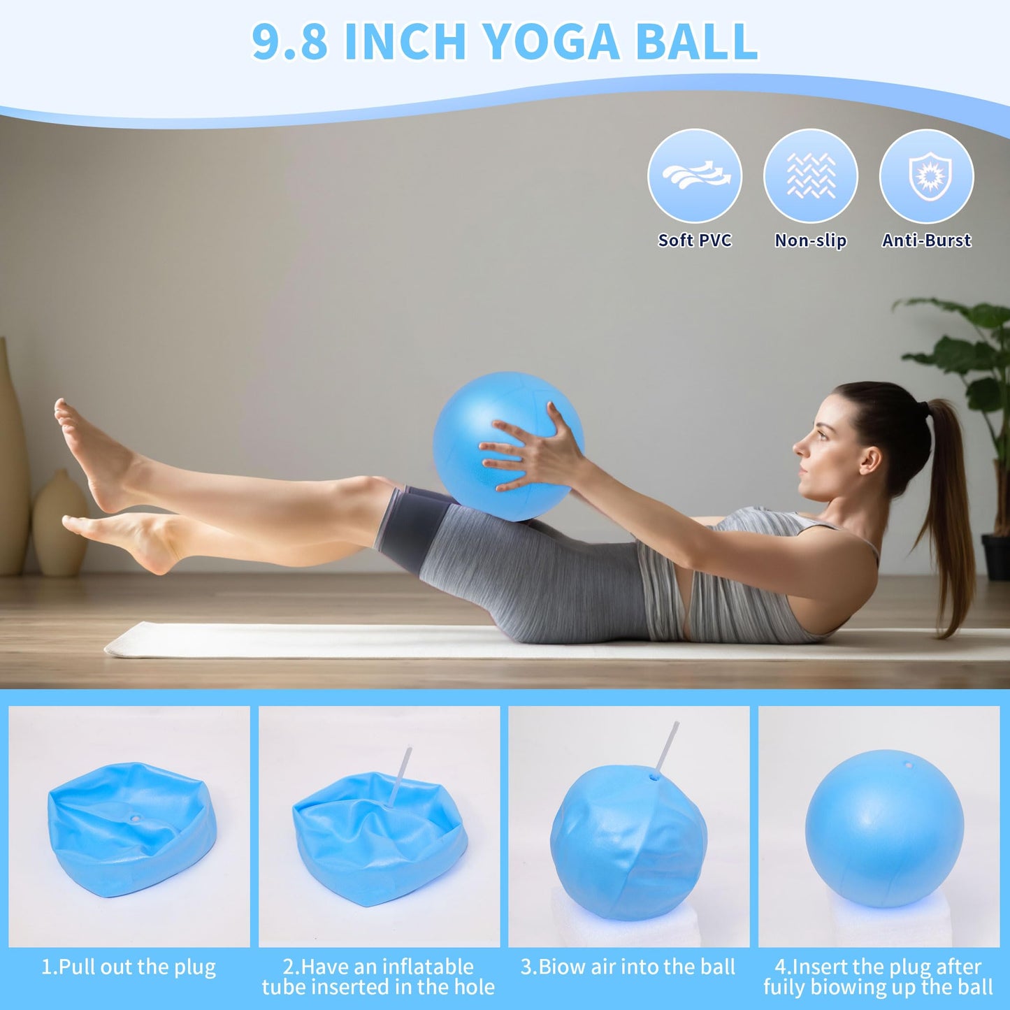 DICYWUDI Pilates Essentials Kit for Home Women, Pilates Equipment for Workouts, 6 Fabric Resistance Bands, 12 Inch Magic Circle Yoga Ring, Mini Exercise Ball, Great Exercise Equipment