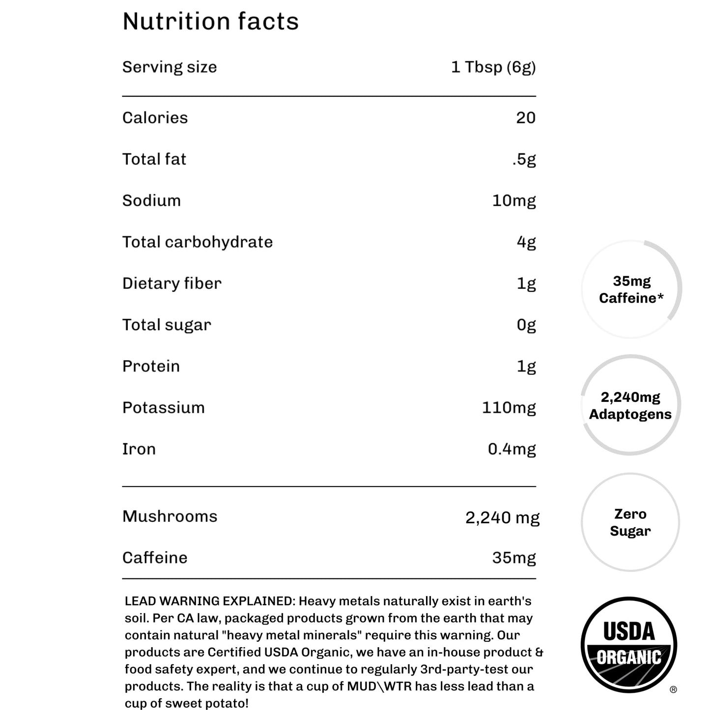 MUDWTR Original Mushroom Coffee Alternative | 2,240mg USA Grown & Adaptogenic Mushrooms | USDA Organic | Lion's Mane, Cordyceps, Chaga & Reishi | Energy, Focus & Immunity Support | 30 Servings