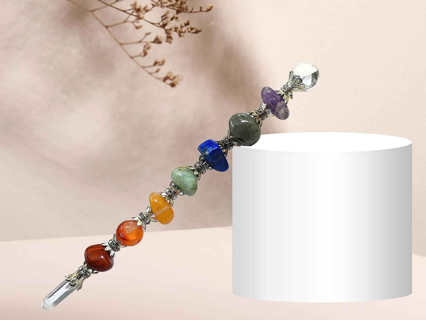 Amazing Gemstone Crystal Chakra Wand Healing Crystal Wands Witchcraft - Chakra Tumbled Crystal Wand for Meditation, Witchcraft, Healing, Yoga, Magic and More - Crystals and Healing Stones Gift