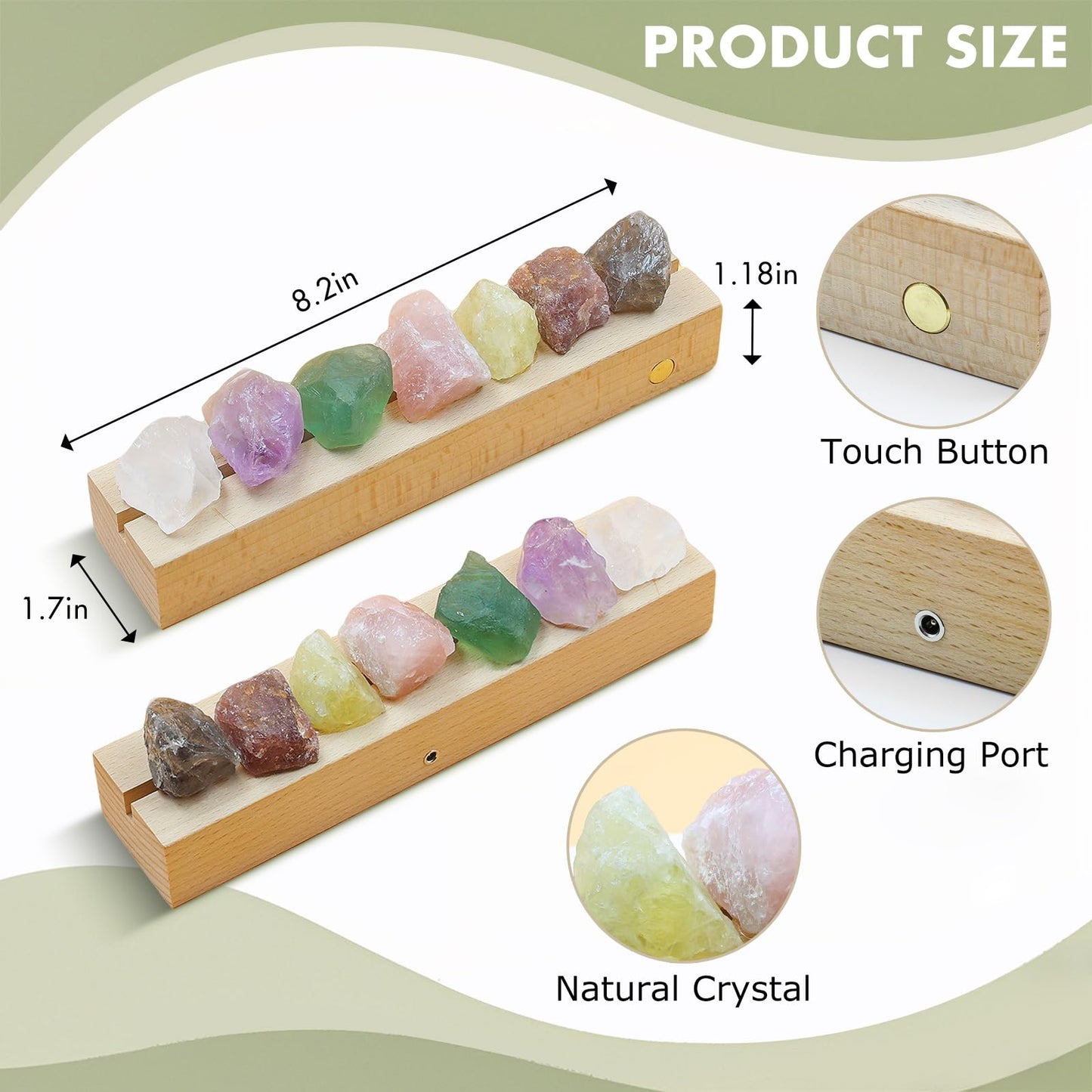 HYAMVOR Healing Crystal Night Light,7 Chakra Natural Bedside Lamp with Wooden LED Light Base,Healing Stones Positive Energy Night Lights for Home Decor Gifts (Rechargeable)
