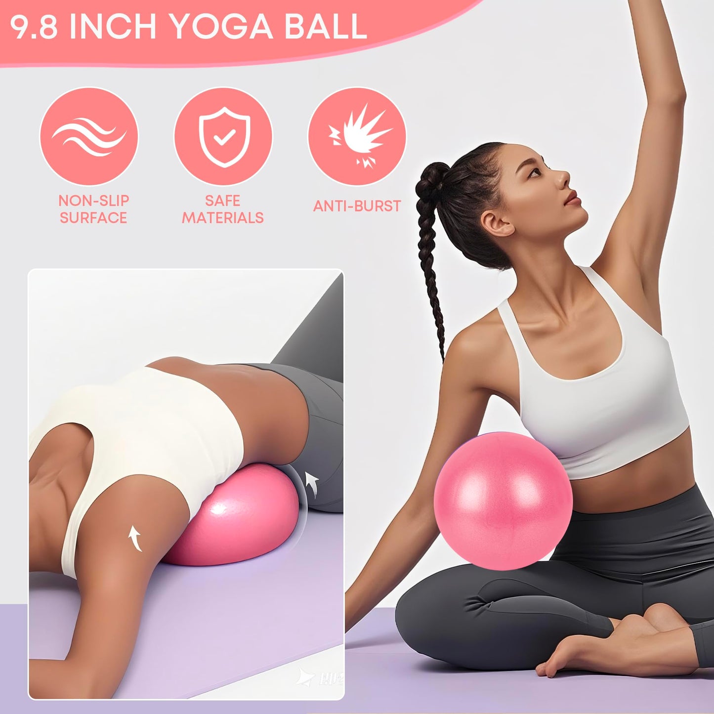 DSUMD 13 Pcs Pilates Essentials Kit for Women, Home Workout Equipment Set with 9.8” Ball, Magic Circle, Accessories, Perfect for Beginners to Toning & Fitness, Pink