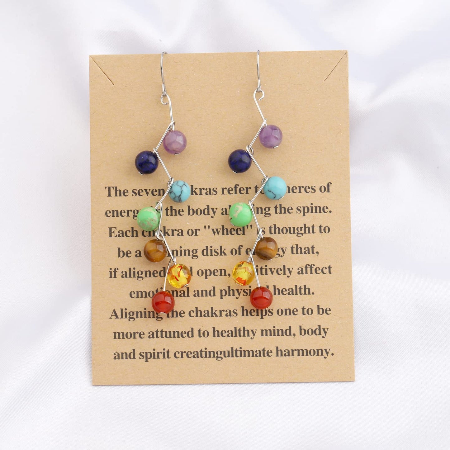 WUSUANED 7 Healing Chakra Earrings Reiki Stone Dangle Hook Earrings Engery Protection Anxiety relief Gift For Yoga Meditation (Chakra earrings)