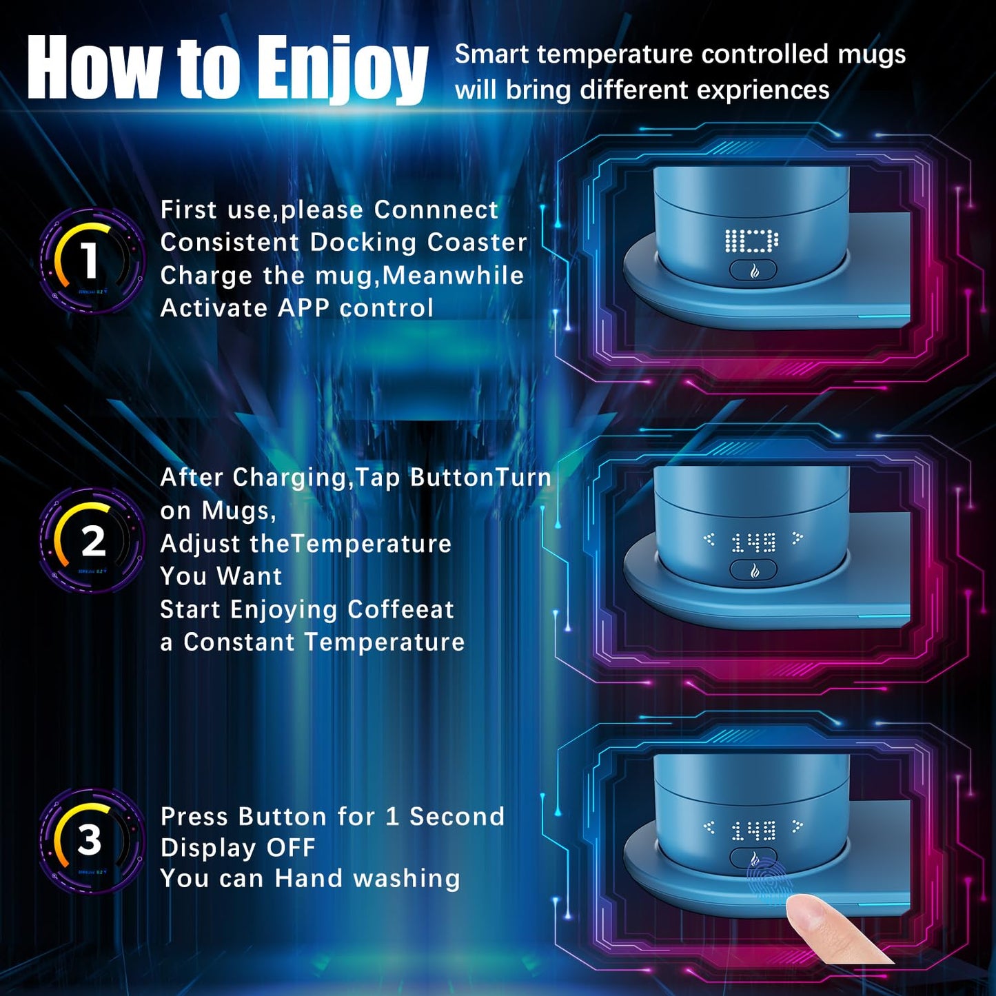LEGARDLILIU Smart Self Heating Coffee Mug 18 Oz Temperature Control Heated Coffee Mug App Controlled Warmer Mug 5-10 Hour LED Display Keep Coffee Hot All Day Fast Wireless Charger Base Lake Blue