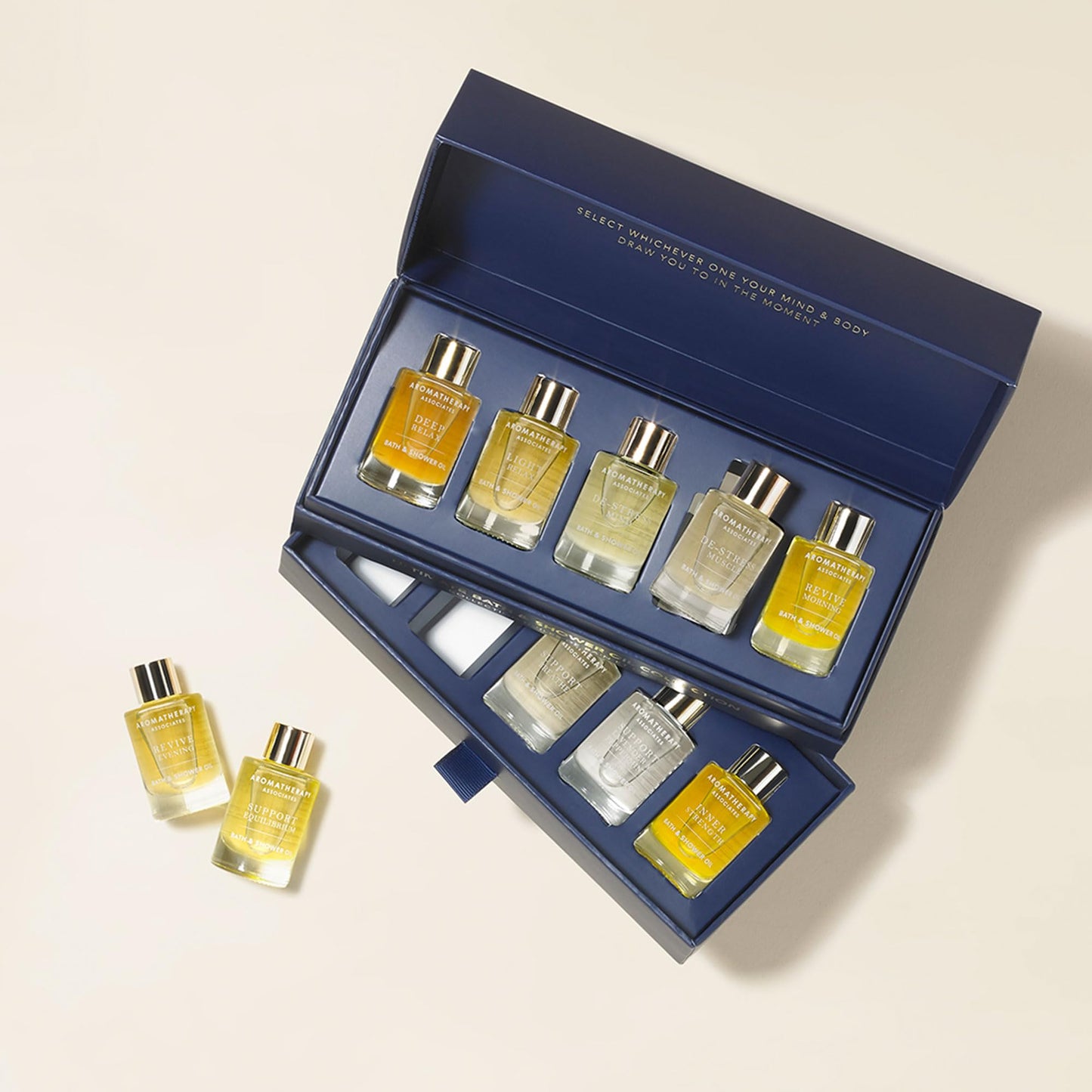 Aromatherapy Associates Essential Oil Blends – Luxury Body and Shower Oils for Dry Skin and Daily Aromatherapy, 10-Pack (0.30 fl oz Each) in Decorative Gift Box